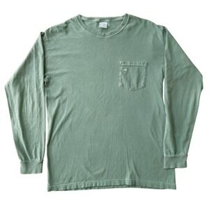 Noah NYC Pocket Tee Mens L Green Long Sleeve Cotton Logo Streetwear Minimalist